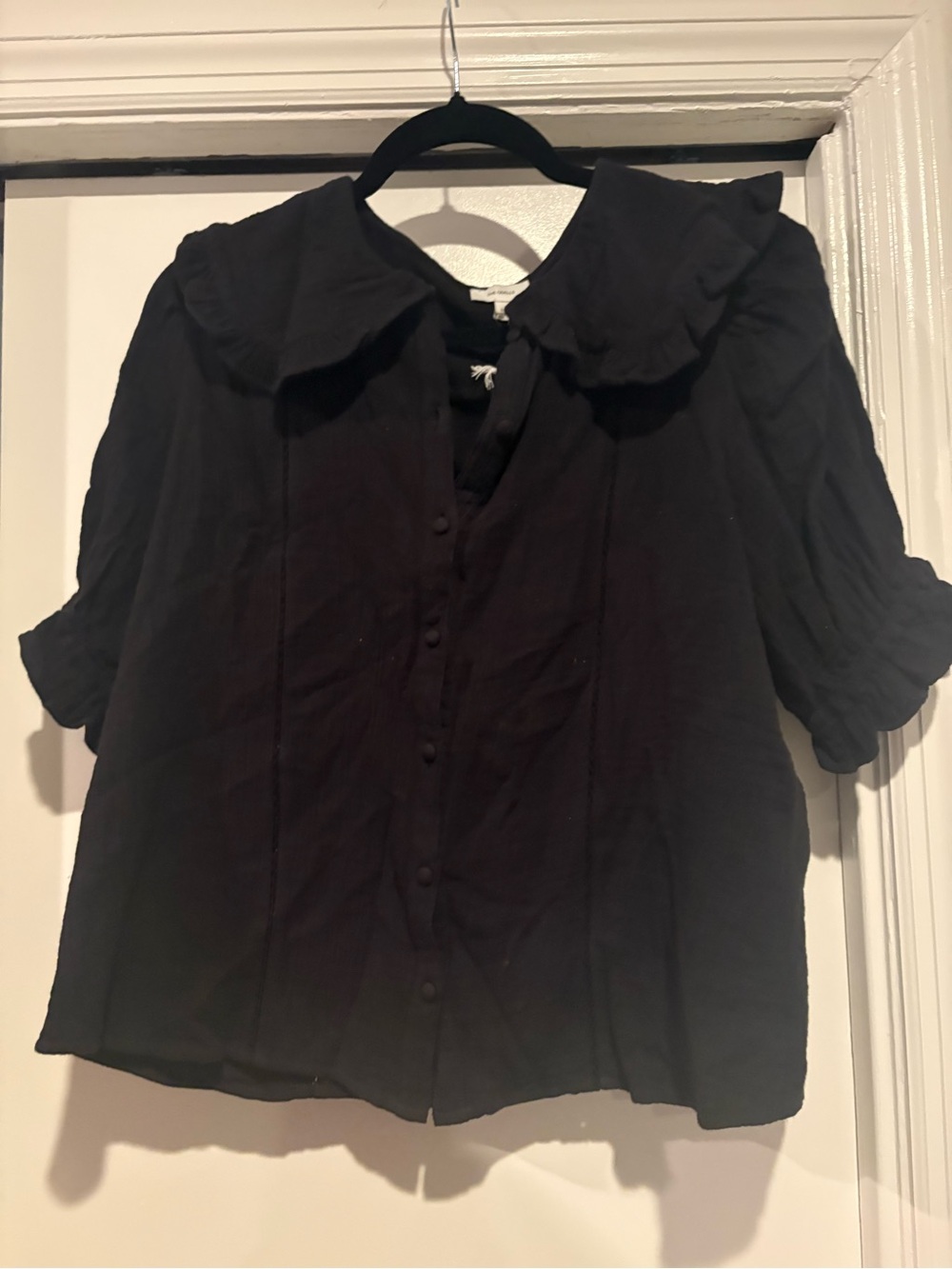 The Odell’s Black Cotton Savannah Button-Front Blouse w/ Peter Pan Collar S NWT